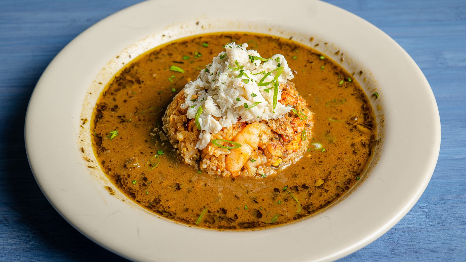 Dark roux. Real Louisiana gumbo.